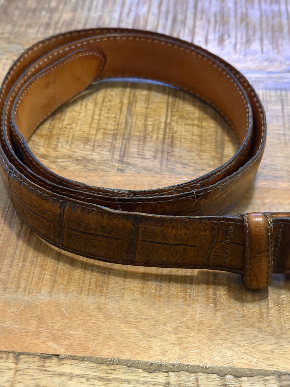 Martin Dingman Belt Brown Alligator Grain Italian Calfskin Size 38” Solid Brass
